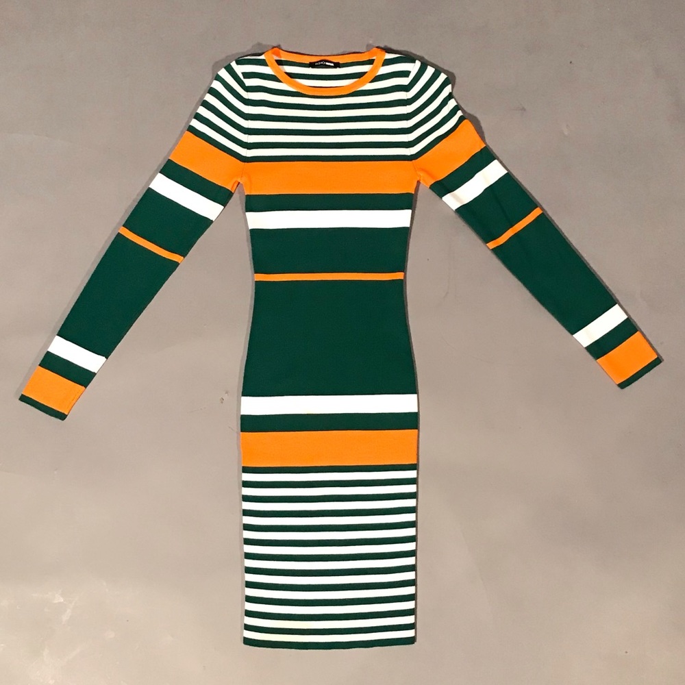Green, Orange and White fitted Dress